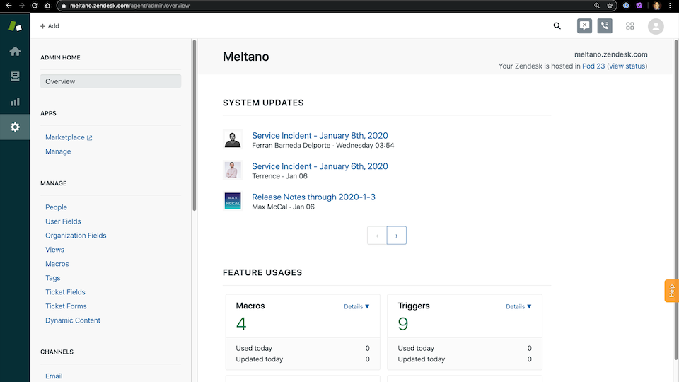 Screenshot of sample Zendesk dashboard